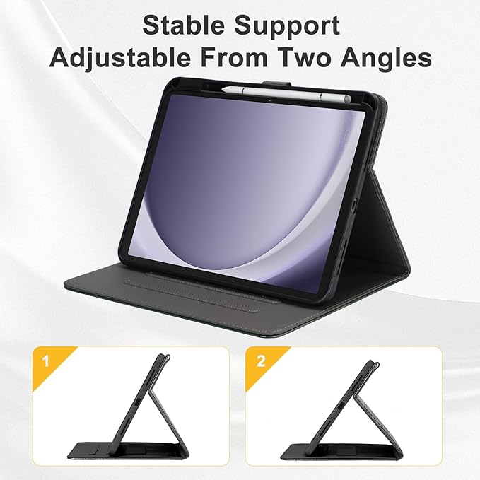 Elegant Case for Samsung Galaxy Tab A9 Plus 11 Inch 2023（Model: SM-X210/X216/X218）, Premium Leather Crocodile Cover | Stand | Card Pockets| Wrist Strap| S Pen Holder(Black+Gray)