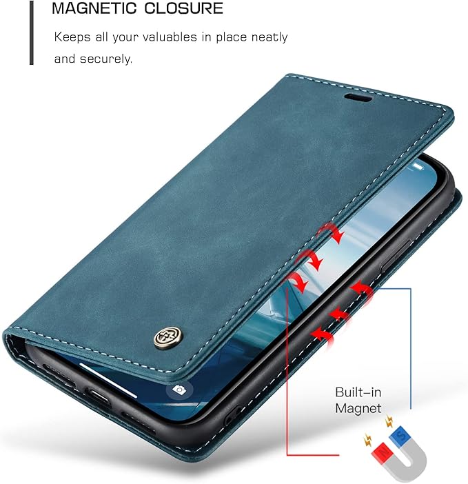 for iPhone 11 6.1-Inch Case, Flip Wallet Leather Case with Card Holder Magnetic Closure Shockproof Kickstand Protective Phone Cases Cover for iPhone 11, Blue-Green