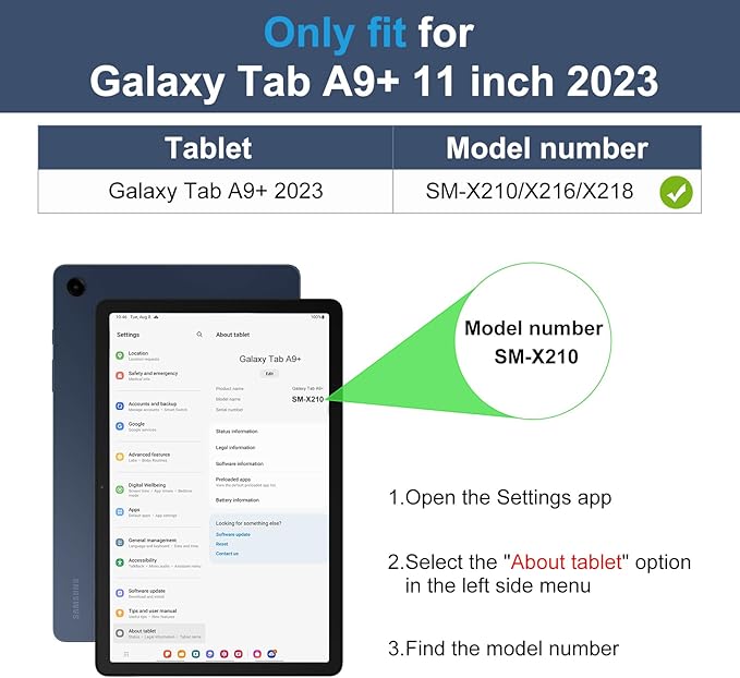 DTTO for Samsung Galaxy Tab A9 Plus 11 inch Case 2023, Premium Leather Business Folio Stand Cover with Hand Strap for Galaxy Tab A9+ 11’’ 2023 Model (SM-X210/X216/X218) - Auto Wake/Sleep, Navy Blue