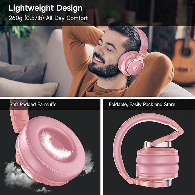Wired Over Ear Headphones, Studio Monitor & Mixing DJ Headphones with 50mm Neodymium Drivers and 1/4 to 3.5mm Jack for Guitar AMP Podcast Piano Keyboard (Pink)