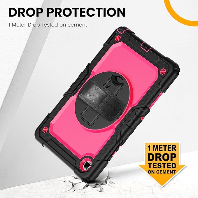 Timecity for Samsung Galaxy Tab A7 10.4 Case 2020/2022, SM-T500/T503/T505/T507/T509, Durable Sturdy Case with Screen Protector Swivel Stand Hand Shoulder Strap Drop-Proof for Galaxy A7 Tablet - Rose