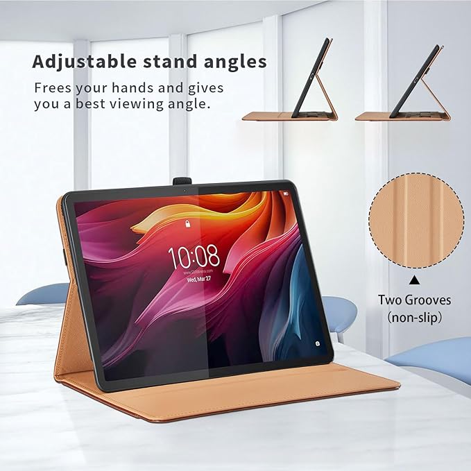 Case for Lenovo Tab K11 Plus 11.45 Inch 2024 - PU Leather Business Folio Protective Cover with Hand Strap and Pocket, Brown