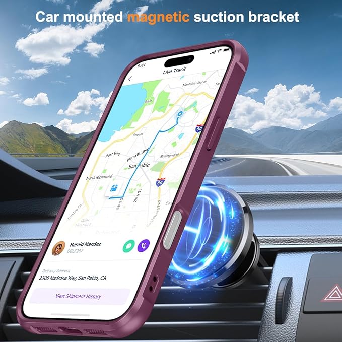 Magnetic Compatible with iPhone 16 Plus Case with Stand [Military Grade Drop Tested][Compatible with Magnet] Ring Translucent Slim Hard Back Soft Edge, Wine Red