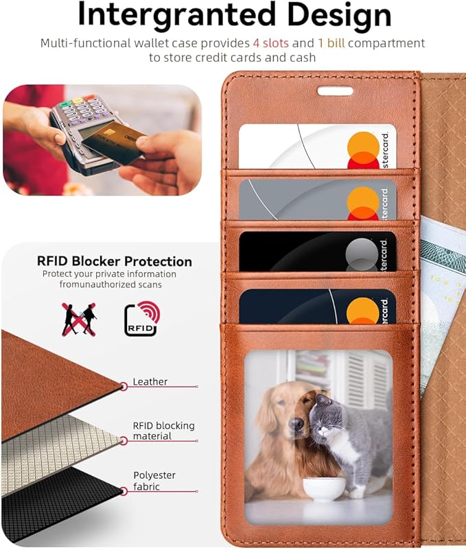 OCASE Compatible with Galaxy S25 Ultra Wallet Case, PU Leather Flip Folio Case with Card Holders RFID Blocking Kickstand [Shockproof TPU Inner Shell] Protective Phone Cover 2025, Brown