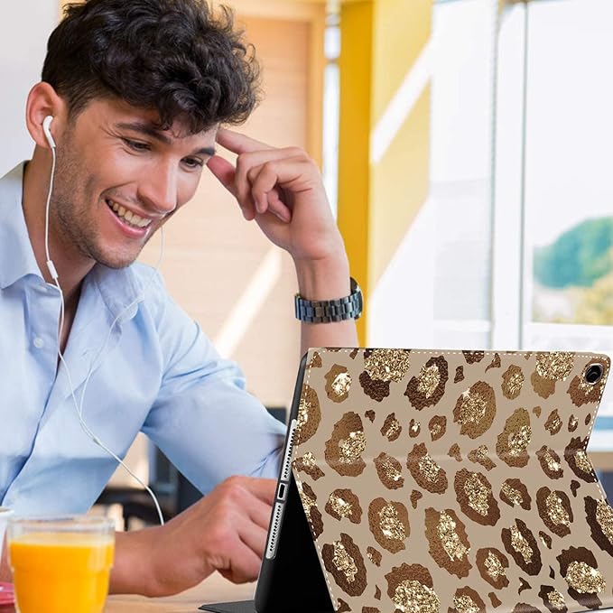 Case for Samsung Galaxy Tab A9 Plus 11 inch 2023，Slim Fit Foldable Standing Cover with Auto Sleep/Wake for Galaxy Tab A9+ 11’2023 (SM-X210/X216/X218)，Golden Leopard Brown