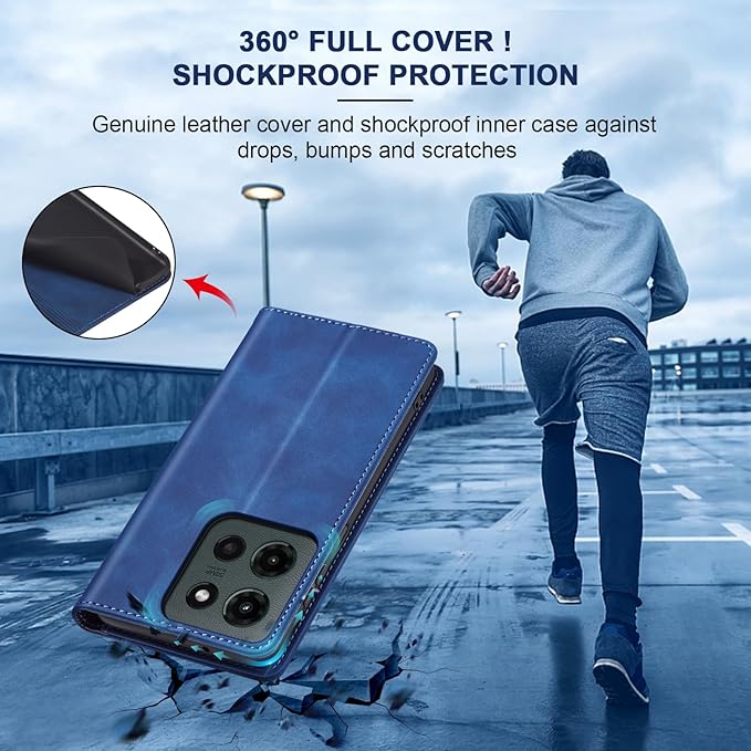 Jasonyu Flip Wallet Case for Moto G 5G (2025),Leather Magnetic Folio Cover with Card Holder,Kickstand - TPU Shockproof Durable Protective Phone Case,Blue