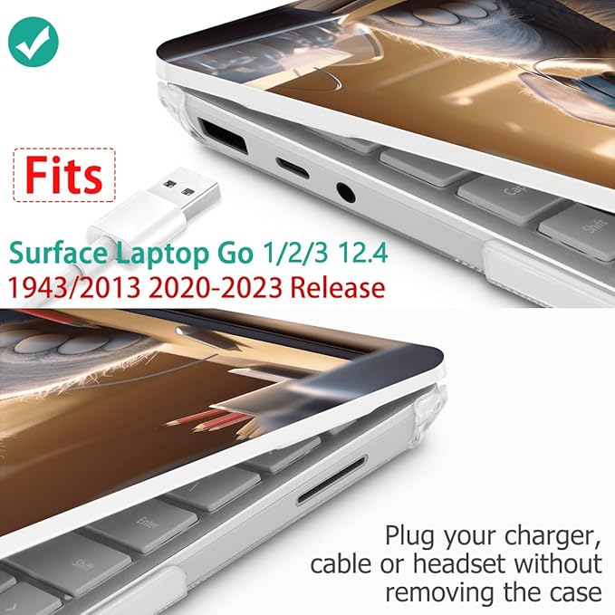 Tuiklol Case for 12.4 Inch Microsoft Surface Laptop Go 3/2 / 1 2023-2020 Releases, Plastic Hard Shell Case with Screen Protector and Keyborad Cover +Dust Plugs Model 2013/1943, Elephant