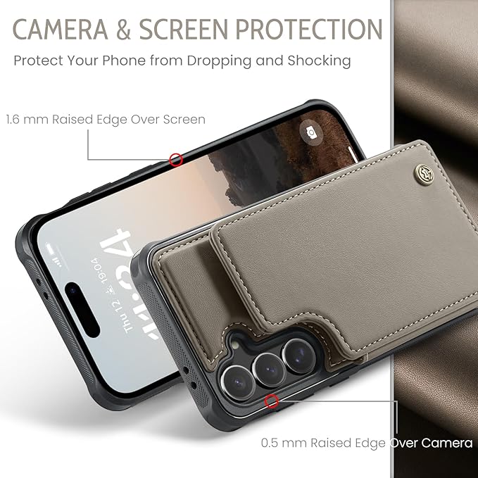 Vinich for Samsung Galaxy S24 FE Wallet Case with Card Holder, RFID Blocking Credit Slots Kickstand Shockproof Phone Cover for Women Men, Gray