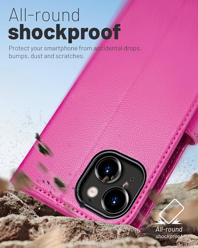 OCASE Compatible with iPhone 15 Wallet Case, PU Leather Flip Folio Case with Card Holders RFID Blocking Kickstand [Shockproof TPU Inner Shell] Phone Cover 6.1 Inch 2023, Rose