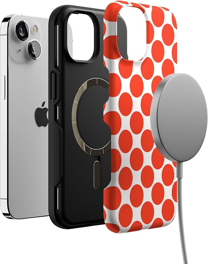 Casely iPhone 14 Case | Red Dots | High Contrast Design | Compatible with MagSafe | Bold Protective Design