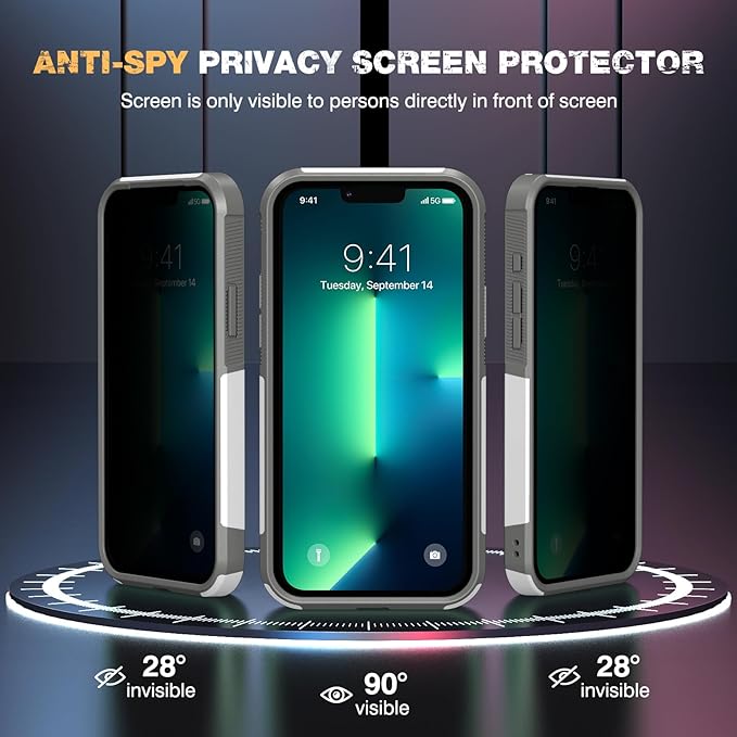 Diaclara Designed for iPhone 13 Pro Max Case, [with Privacy Screen Protector] [Anti Spy] [Military Grade Drop Protection] Heavy Duty Full-Body Shockproof Phone Case, White