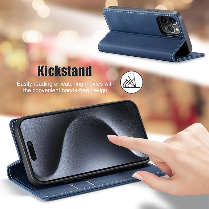 japezop iPhone 15 Pro 5G Wallet Case with [RFID Blocking],Card Holder Kickstand Magnetic,Leather Flip Case Wallet for iPhone 15 Pro 5G 6.1 Inch(Blue)