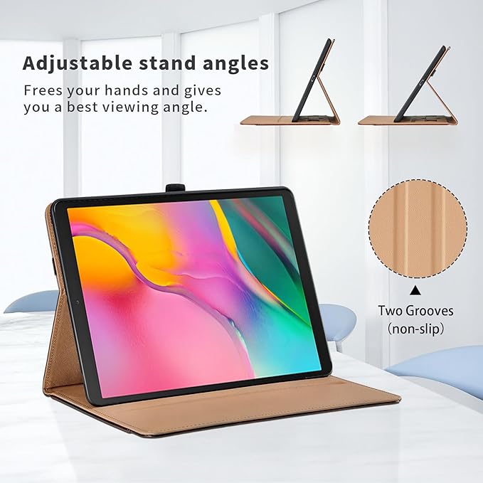 Case for Samsung Galaxy Tab A 10.1 2019 (SM-T510/T515) - PU Leather Business Folio Protective Case with Hand Strap and Pocket, Brown