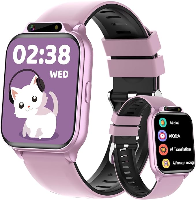 Smart Watch for Kids,1.85" Fitness Tracker with Heart Rate,Sleep Monitor,Built-in AI(Translation/Q&A/Watch Face/Image Recognition Smartwatches,NO APP/Phone, Gift for Boys Girls.(Built-in AI, Pink)