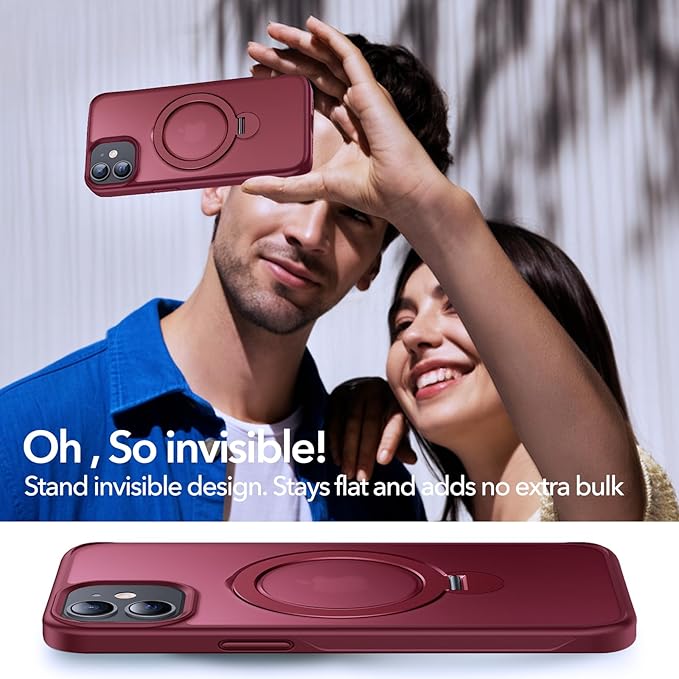 Anqrp 360° All-in-ONE Stand Case for iPhone 12/12 Pro Case with Rotatable Magnetic Kickstand Ring Holder, Compatible with MagSafe, MIL-Grade Shockproof iPhone 12/12 Pro Phone Case Cover 6.1" Red