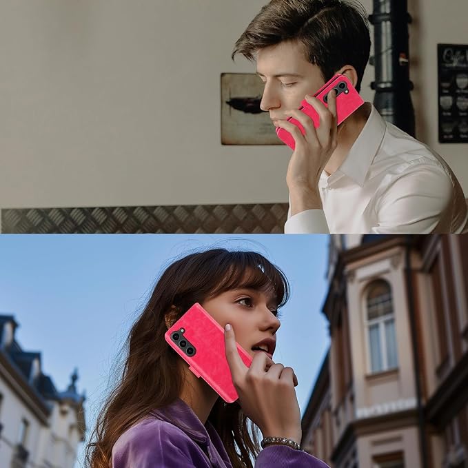 MONASAY Wallet Case Compatible for Galaxy S23 5G,[RFID Blocking] Flip Folio Leather Cell Phone Cover with Credit Card Holder, 6.1 inch, Hot-Pink