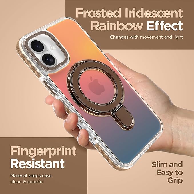MOWIME Magnetic for iPhone 17 Case with Stand [Compatible with Magsafe] [Cute Fashion Fluorescent Design] [1 Screen Protector] Slim Translucent Matte Case for iPhone 17 6.3" 2025, Desert