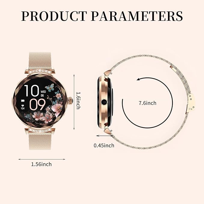 Smart Watches for Women Android/iOS, IP68 Waterproof Fitness Tracker with Bluetooth Calls, Activity Pedometer/Heart Rate/SpO2 Monitor/100+ Sports Model(Gold 2 Straps)