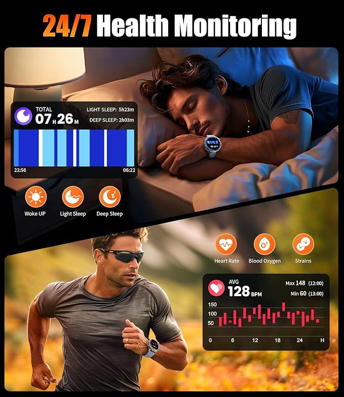 LIGE Smart Watches with 900mAh Battery,1.73" AMOLED relojes para Hombres with Bluetooth Call,110+Sports Mode Tactical Fitness Watch/Heart Rate Sleep Health Monitor/Android iOS Smart Watch
