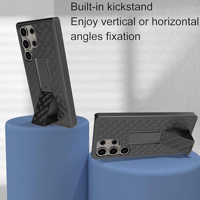 Ailiber for Samsung Galaxy S25 Ultra Case with Belt Clip, S25 Ultra Phone Case Holster with Screen Protector, Swivel Removable 2-in-1 Stand Holder, Slim Shockproof Shell Pouch Cover-Black