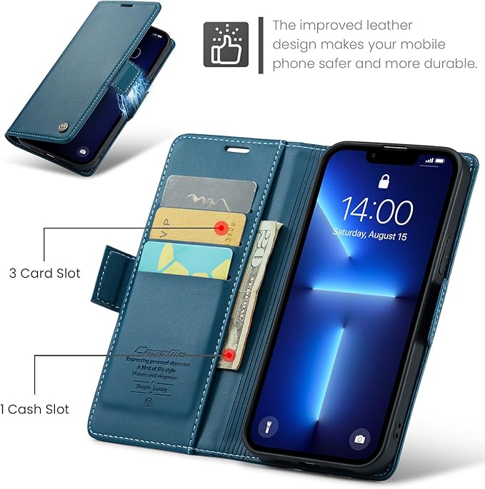 for iPhone 13 Pro Case, Premium PU Leather Wallet Case Flip Cover with [RFID Blocking][Card Holder][Stand Function] Shockproof Protective for iPhone 13 Pro 6.1 inch, Blue