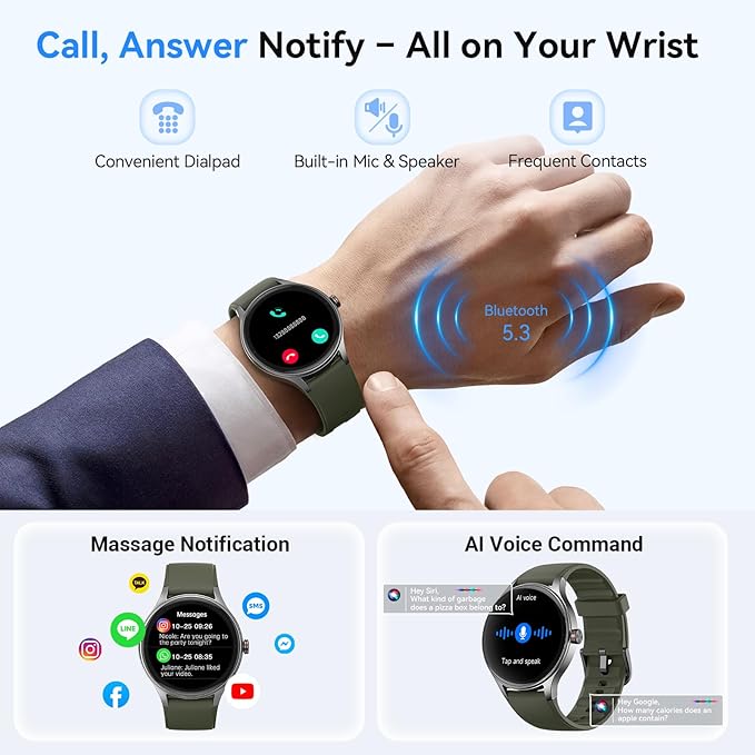 Smart Watches for Men/Women, 40mm HD Smartwatch Fitness Tracker with Bluetooth Calls (Make/Answer), Heart Rate/SpO2/Sleep Monitor, 7 Days Battery, IP68 Waterproof - Green