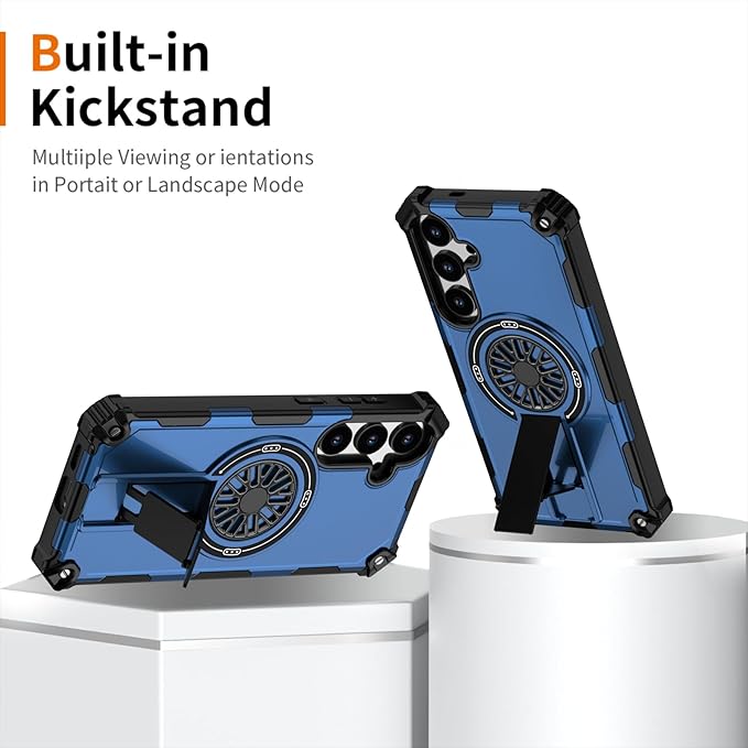 Magnetic Case for Galaxy S24 Plus/S25 Plus, Built-in Stand [Compatible with Mag-Safe] Shockproof Protective Cover Case for Samsung Galaxy S24 Plus/S25 Plus Blue