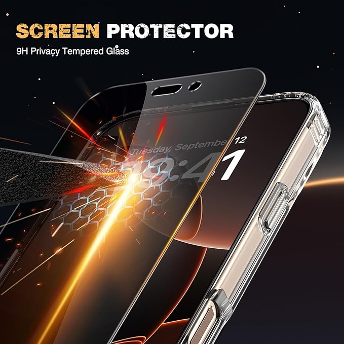 Diaclara Designed for iPhone 16 Pro Max Case, [with Privacy Screen Protector] [Anti Spy] [Military Grade Drop Protection] Heavy Duty Full-Body Shockproof Phone Case, Magnetic Clear