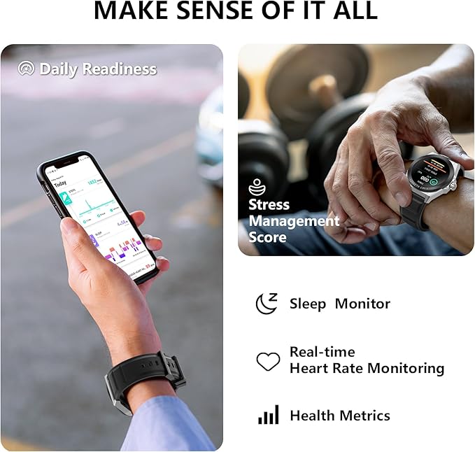 BRIBEJAT Smart Watch for Men, HD 1.32'' Stainless Steel Case Smartwatch, Waterproof Fitness Tracker Pedometer SpO2/Heart Rate/Sleep Monitor, Activity Tracker Compatible with iOS Android Phone