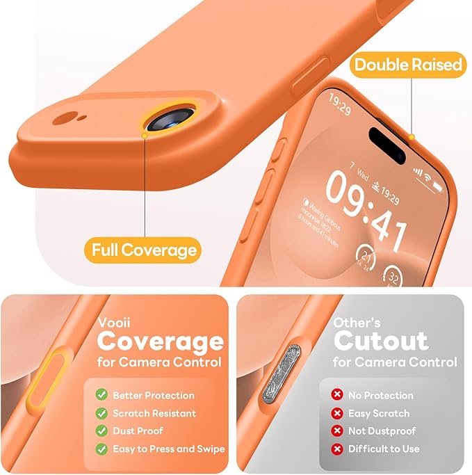 Vooii Magnetic Compatible with iPhone Air Case (Compatible with Magsafe) (Upgraded Camera Protection) Liquid Silicone Shockproof Full Body Protective Phone Cover for Women Men, Bright Orange, 6.5"