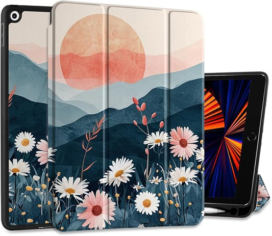 DONGKE Case Compatible with iPad 10.2 Inch 2021 2020 2019 iPad 9th/8th/7th Generation with Pencil Holder, Slim Stand Protective Case with Soft TPU Back, Auto Sleep/Wake Cover, Daisie