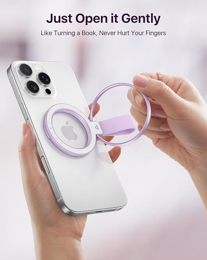 andobil [2025 Unrivaled Stability] Magnetic Phone Grip Holder for MagSafe Ring Stand Holder Kickstand Compatible with MagSafe Accessories for iPhone 17 Air 16 Pro Max Plus 15 14 13 12&Android, Purple