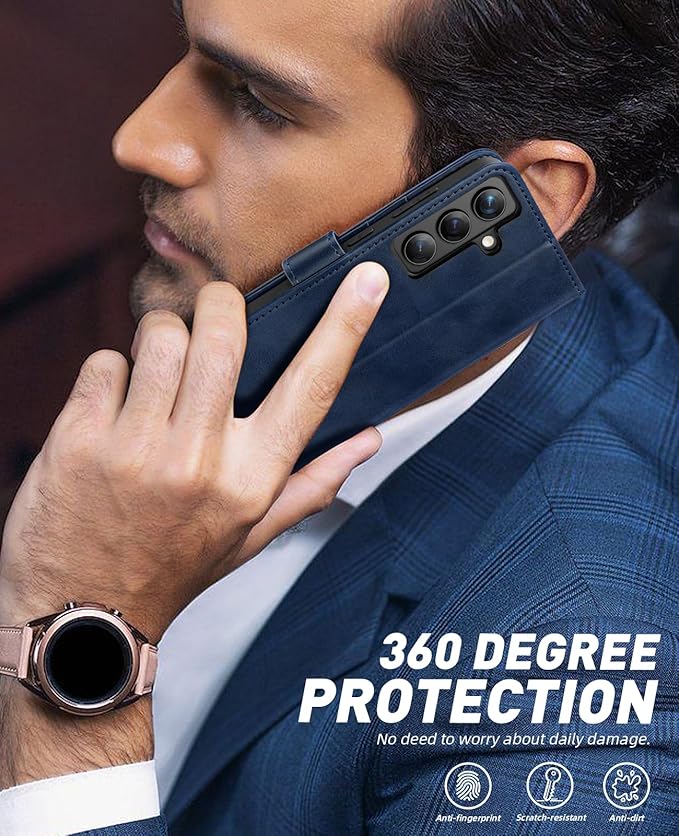 OCASE Compatible with Galaxy S24 5G Wallet Case, PU Leather Flip Folio Case with Card Holders RFID Blocking Kickstand [Shockproof TPU Inner Shell] Phone Cover (2024), Blue