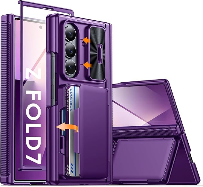 for Samsung Galaxy Z Fold 7 Case Wallet RFID [Cards Holder][Camera Cover][Kickstand] Full Body Shockproof Silicone Protective Phone Case for Galaxy Z Fold 7 Case(Purple)