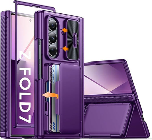 for Samsung Galaxy Z Fold 7 Case Wallet RFID [Cards Holder][Camera Cover][Kickstand] Full Body Shockproof Silicone Protective Phone Case for Galaxy Z Fold 7 Case(Purple)
