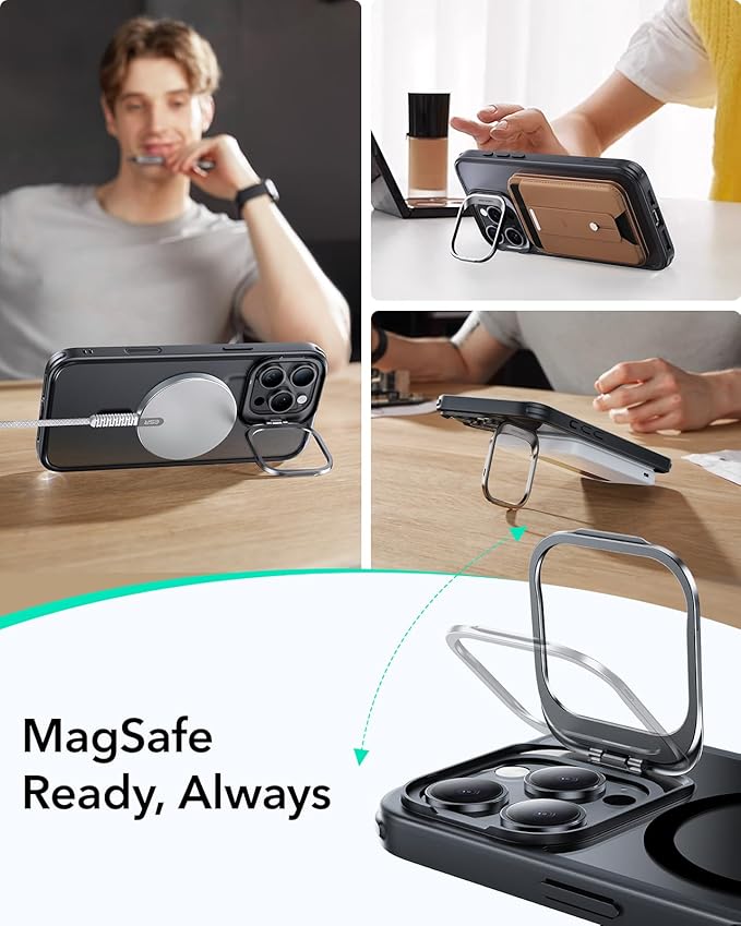 ESR for iPhone 16 Pro Max Case, Compatible with MagSafe, Military-Grade Protective Case for iPhone 16 Pro Max,Built-in Stash Stand , Scratch-Resistant Back Cover, Classic Series, Clear Black