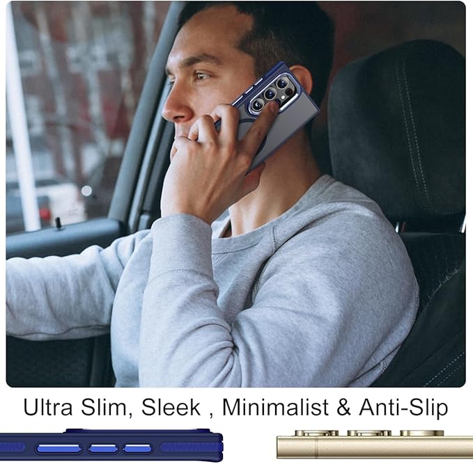 Magnetic Case for Samsung Galaxy S24 Ultra with Stand, Compatible with MagSafe, Anti-Slip Cover with Military-Grade Protection, Slim Phone Case for Galaxy S24 Ultra (Darkblue)