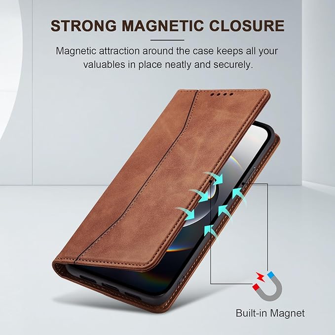 Jasonyu Flip Wallet Case for iPhone 16E,Leather Magnetic Folio Cover with Card Holder,Kickstand - TPU Shockproof Durable Protective Phone Case,Brown