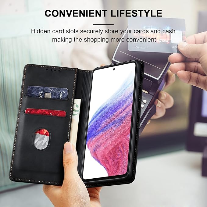 Jasonyu Flip Wallet Case for Samsung Galaxy A53 5G,Leather Magnetic Folio Cover with Card Holder,Kickstand - TPU Shockproof Durable Protective Phone Case,Black