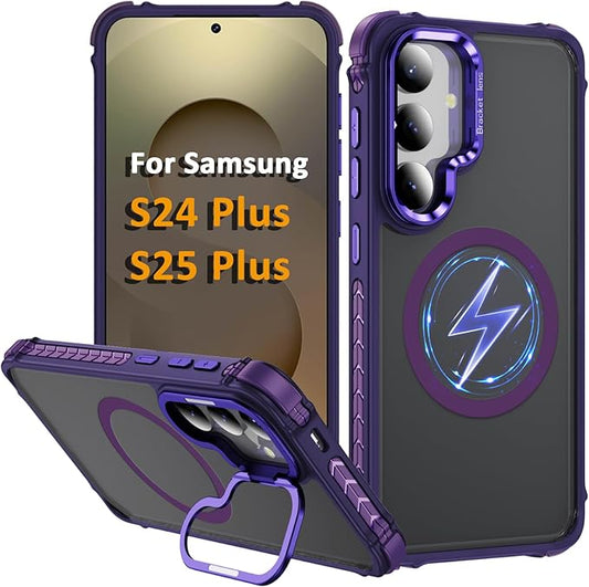 Magnetic for Samsung Galaxy S25 Plus Case/S24 Plus Case Purple Fit for MagSafe Military-Grade Shockproof Protection Adjustable Kickstand Slim Matte Anti-Fingerprint Cover Men Women
