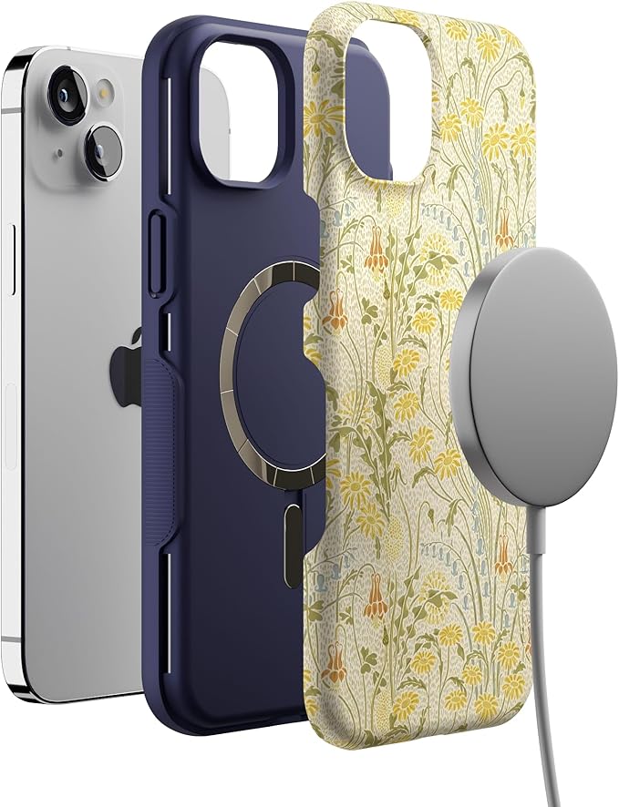 Casely iPhone 14 Case | Boho Blooms | Golden Floral | Compatible with MagSafe | Bold Protective Design