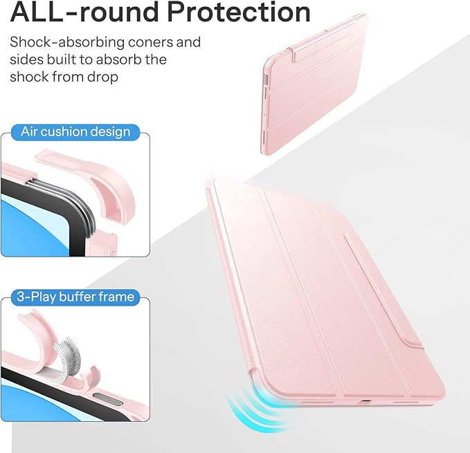 SPARIN Case for iPad A16 11th/10th Generation 2025/2022 (11"/10.9") with Pencil Holder, Magnetic Detachable Hybrid Stand, Portrait/Landscape Angle, Clear Protective Case, Auto Wake/Sleep-Pink