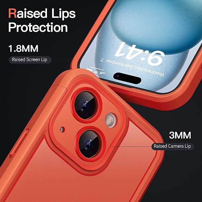 COOLQO Magnetic for iPhone 15 Case, Compatible with MagSafe, Dual Layer Design Military Grade Protection, Translucent Matte Scratch-Resistant Back Protective Shockproof Phone Case, Orange
