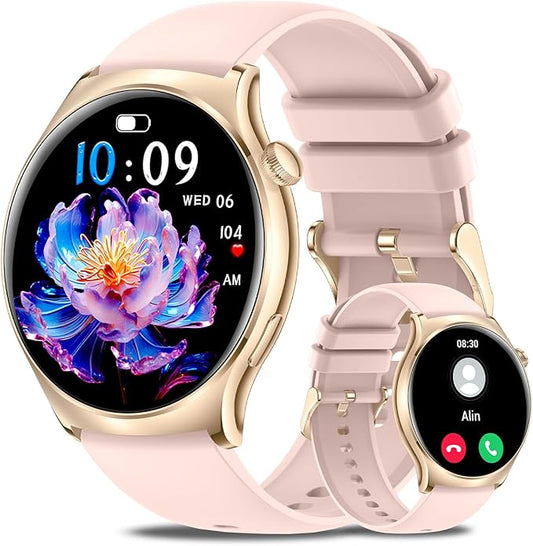 Smart Watch for Women Men(Answer/Make Calls) 1.43" HD Fitness Tracker Watchs with IP68 Waterproof/100+ Sports Modes/Heart Rate Sleep Monitor/Counter for Android/iPhone, Pink