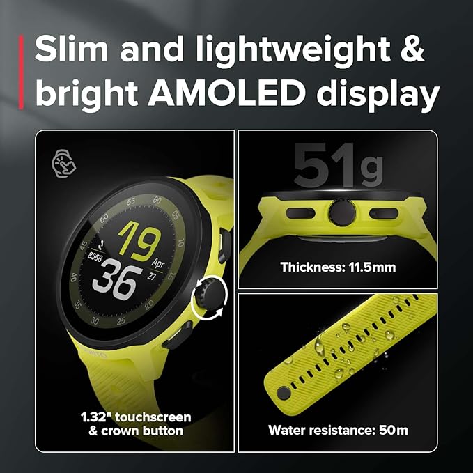 SUUNTO Run Running GPS Sports Watch with Silicone Strap, 1.32" AMOLED Touchscreen w/Crown Button, Wrist Heart-Rate & Sleep Health Tracking, Lime