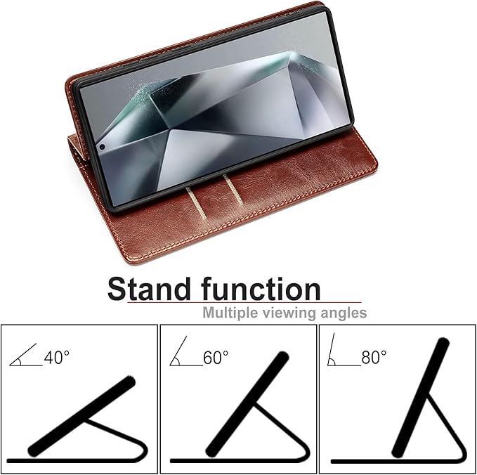 for Samsung Galaxy S25 Genuine Leather Wallet Case, Built-in Card Holder [RFID Blocking] & Kickstand, Protective Shockproof Phone Case for S25, Browm Brown