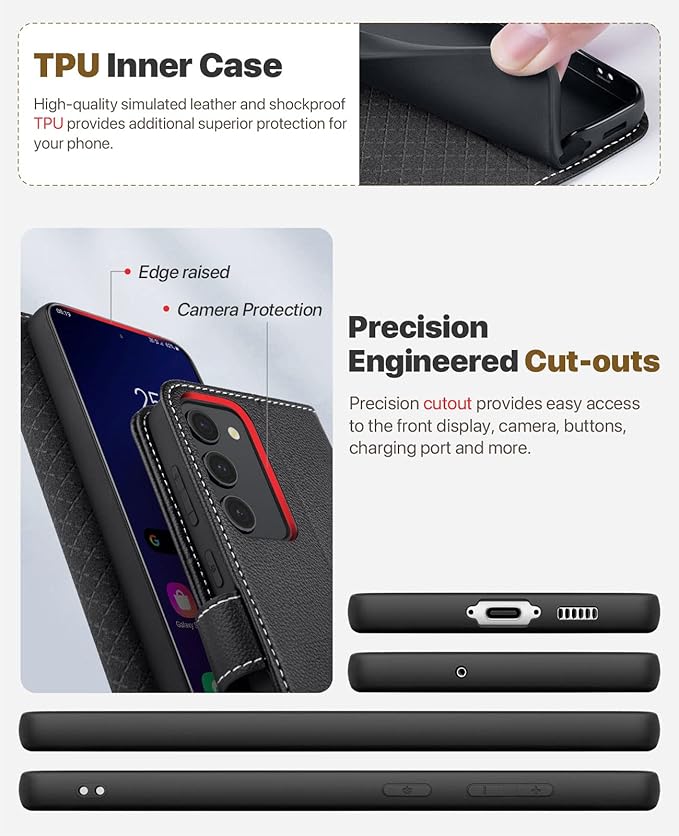 OCASE Compatible with Galaxy S23 5G Wallet Case, PU Leather Flip Folio Case with Card Holders RFID Blocking Kickstand [Shockproof TPU Inner Shell] Phone Cover 6.1 Inch (2023)-Litchi Black