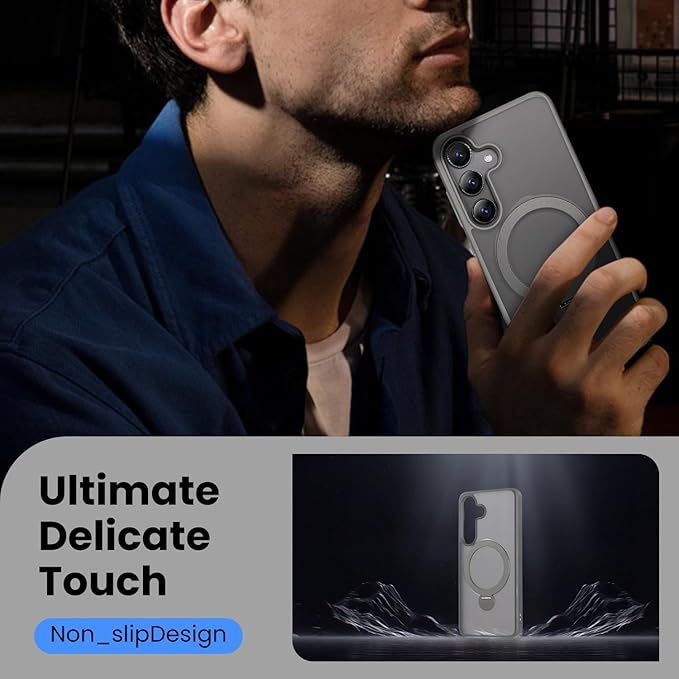 360° Rotatable Stand for Samsung Galaxy S25 Plus Case Magnetic with Screen Protector X1 & Camera Lens Protector*1, Compatible with MagSafe, 16FT Mil-Grade Shockproof for S25 Plus Case 6.7"，Gray