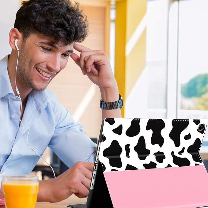 Case for Samsung Galaxy Tab A9 Plus 11 inch 2023，Slim Fit Foldable Standing Cover Case with Auto Sleep/Wake for Galaxy Tab A9+ 11’2023 (SM-X210/X216/X218)，Cow Print and Pink