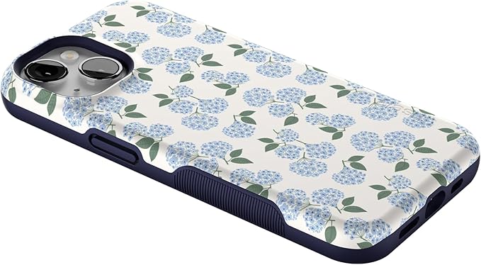 Casely iPhone 14 Case | Nantucket Cottage | Blue Hydrangea | Compatible with MagSafe | Bold Protective Design